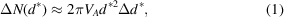 [\Delta N ({d^ * } ) \approx 2\pi V_A d^{ * 2} \Delta d^ * ,\eqno(1)]
