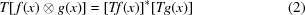 [T[\,f(x) \otimes g(x)] = {[Tf(x)]^*}[Tg(x)] \eqno (2)]