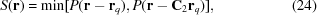 [S({\bf{r}}) = {\rm min}[P({\bf{r}} - {{\bf{r}}_q}),P({\bf{r}} - {{\bf{C}}_2}{{\bf{r}}_q})], \eqno (24)]