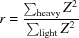 [r = {{\textstyle\sum_{\rm heavy} {{Z^2}} } \over {\textstyle\sum_{\rm light} {{Z^2}} }}]