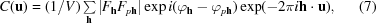 [C({\bf{u}}) = (1 / V)\textstyle\sum\limits_{\bf{h}} |{F_{\bf{h}}}{F_{p{\bf{h}}}}|\exp i({\varphi _{\bf{h}}} - {\varphi _{p{\bf{h}}}})\exp (- 2\pi i{\bf{h}} \cdot {\bf{u}}), \eqno (7)]