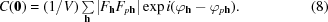 [C({\bf{0}}) = (1 / V)\textstyle\sum\limits_{\bf{h}}|{F_{\bf{h}}}{F_{p{\bf{h}}}}|\exp i({\varphi _{\bf{h}}} - {\varphi _{p{\bf{h}}}}). \eqno (8)]