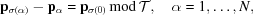 [{\bf p}_{\sigma(\alpha)} - {\bf p}_{\alpha} = {\bf p}_{\sigma(0)}\, {\rm mod}\, {\cal T}, \quad \alpha = 1, \ldots, N,]
