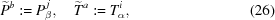 [{\widetilde P^b}: = P^{\,j}_\beta, \quad {\widetilde T^a}: = T^i_\alpha, \eqno (26)]