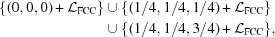 [\eqalign { \{(0,0,0) + {\cal L}_{\rm FCC}\} &\cup \{(1/4,1/4,1/4) + {\cal L}_{\rm FCC}\} \cr & \cup \{(1/4,1/4,3/4) + {\cal L}_{\rm FCC}\},}]