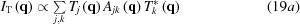 [{I_{\rm T}}\left({\bf{q}} \right) \propto \textstyle\sum\limits_{j,k} {{T_j}\left({\bf{q}} \right){A_{jk}}\left({\bf{q}} \right)T_k^*\left({\bf{q}} \right)} \eqno (19a)]