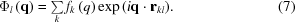 [{\Phi _l}\left({\bf{q}} \right) = \textstyle\sum\limits_k {{f_k}\left(q \right)\exp \left({i{\bf{q}} \cdot {{\bf{r}}_{kl}}} \right)}. \eqno (7)]