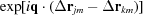 [ \exp [{i{\bf{q}} \cdot ({\Delta {{\bf{r}}_{jm}} - \Delta {{\bf{r}}_{km}}} )} ]]