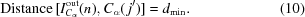 [{\rm Distance}\,[I_{C_\alpha}^{\rm out}(n), C_\alpha(\,j')] = d_{\min}. \eqno (10)]