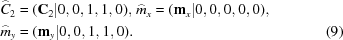 [\eqalignno{&\widehat{C}_2 = ({\bf C}_2| 0,0,1,1,0),\, \widehat{m}_x = ({\bf m}_x | 0,0,0,0,0),&\cr &\widehat{m}_y = ({\bf m}_y|0,0,1,1,0).&(9)\cr}]