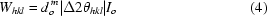 [W_{hkl} = d_{o}^{\,m} | \Delta 2 \theta _{ hkl } | I_{o} \eqno (4)]
