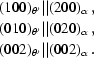 [\eqalign{& (100)_{\theta^{\prime}} || (200)_\alpha \, ,\cr & ( 010 )_{\theta^{\prime}}|| ( 020 )_\alpha \, , \cr & (002 )_{\theta^{\prime}} || ( 002 )_\alpha \, . }]
