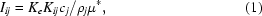 [I_{ij} = {{K_e K_{ij} c_j } / {\rho _j \mu^*}},\eqno (1)]
