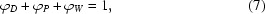 [\varphi_{D} + \varphi_{P} + \varphi_{W} = 1 , \eqno (7)]