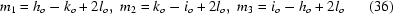 [m_1 = h_{o} - k_{o} + 2l_{o},\,\, m_2 = k_{o} - i_{o} + 2l_{o},\,\, m_3 = i_{o} - h_{o} + 2l_{o}\eqno (36)]