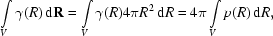 [\int\limits_{V}\gamma(R)\,{\rm d}{\bf R} = \int\limits_{V}\gamma(R) 4 \pi R^{2}\,{\rm d}R = 4\pi\int\limits_{V}p(R)\,{\rm d}R,]