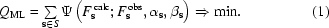 [Q_{\rm ML} = \textstyle\sum\limits_{{\bf s} \in S} \Psi \left({F_{\bf s}^{\,\rm calc}\semi F_{\bf s}^{\,\rm obs}, \alpha _{\bf s}, \beta _{\bf s} } \right) \Rightarrow \min\! . \eqno (1)]