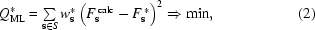 [Q_{\rm ML}^* = \textstyle\sum\limits_{{\bf s} \in S} w_{\bf s}^* \left({ F_{\bf s}^{\,\rm calc} - F_{\bf s}^{\,*} } \right)^2 \Rightarrow \min , \eqno (2)]