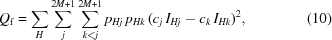 [Q_{\rm f} = \sum \limits_H \sum \limits_{j}^{2M+1} \sum \limits_{k \lt j}^{2M+1} p_{Hj} \, p_{Hk} \, (c_j \, I_{Hj} - c_k \, I_{Hk})^2 , \eqno (10)]