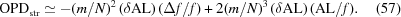 [{\rm{OPD}}_{\rm{str}}\simeq-(m/N)^2\left({\delta{\rm{AL}}}\right)(\Delta{f}/f)+2(m/N)^3\left({\delta{\rm{AL}}}\right)({\rm{AL}}/f).\eqno(57)]