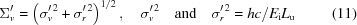 [\Sigma_v^\prime=\left(\sigma_v^{\prime\,2}+\sigma_r^{\prime\,2}\right)^{1/2},\quad\sigma_v^{\prime\,2}\quad{\rm and}\quad\sigma_r^{\prime\,2}=hc/E_{\rm i}L_{\rm u}\eqno(11)]