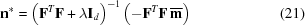 [{\bf n}^* = \left({\bf F}^T {\bf F} + \lambda {\bf I}_d\right)^{-1} \left(- {\bf F}^T {\bf F}\,\overline{\bf{m}} \right)\eqno(21)]