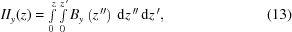 [II_y(z) = \textstyle\int\limits_{0}^z \int\limits_{0}^{z^{\,\prime}} B_y\left(z^{\,\prime\prime}\right)\,{\rm{d}}z^{\,\prime\prime}\,{\rm{d}}z^{\,\prime}, \eqno(13)]