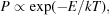 [P \propto \exp(- E/kT),]