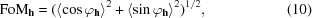 [{\rm FoM}_{{\bf h}} = ( \langle \cos\varphi_{{\bf h}}\rangle^{2}+\langle \sin\varphi_{{\bf h}}\rangle^{2})^{1/2}, \eqno(10)]