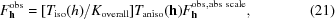 [F_{{\bf h}}^{{\rm obs}} = [{{T_{{\rm iso}}(h)}/{K_{{\rm overall}}}}] T_{{\rm aniso}} ({\bf h}) F_{{\bf h}}^{{\rm obs,abs\,\,scale}}, \eqno(21)]