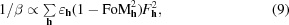 [{{1}/{\beta}} \propto \textstyle\sum\limits_{{\bf h}} \varepsilon_{{\bf h}}(1-{\rm FoM}_{{\bf h}}^{2}) F_{{\bf h}}^{2}, \eqno(9)]