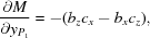 [{{\partial M} \over {\partial y_{P_1} }} = -(b_z c_x - b_x c_z),]