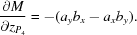 [{{\partial M} \over {\partial z_{P_4} }} = -(a_y b_x - a_x b_y).]
