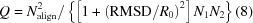 [Q = {{N_{\rm align}^2} / \left\{{\left[1 + \left({\rm RMSD}/R_0\right)^2\right]N_1N_2}}\right\} \eqno(8)]
