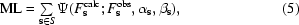 [{\rm ML} = \textstyle \sum \limits_{{\bf s} \in S} \Psi (F_{\bf s}^{\rm calc}\semi F_{\bf s}^{\rm obs}, \alpha_{\bf s}, \beta_{\bf s}), \eqno (5)]