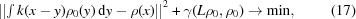 [\left|\left|{\textstyle \int k(x-y) \rho_0(y)\,{\rm d}y - \rho(x)\right|\right|^2} + \gamma (L\rho_0,\rho_0) \rightarrow \min, \eqno (17)]