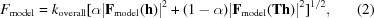 [F_{\rm model} = k_{\rm overall}[\alpha |{\bf F}_{\rm model}({\bf h})|^{2} + (1-\alpha)|{\bf F}_{\rm model}({\bf Th})|^{2}]^{1/2}, \eqno (2)]