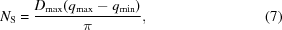 [N_{\rm S} = {{D_{\max}(q_{\max}- q_{\min})}\over{\pi }},\eqno (7)]