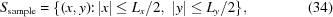 [S_{\rm sample} = \{ (x,y) \colon |x| \le L_x/2,\,\, |y| \le L_y/2 \}, \eqno(34)]
