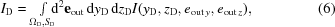 [I_{\rm D} = \textstyle\int\limits_{\Omega _{\rm D}, S_{\rm D}} \!\!\!{\rm d}^2{\bf e}_{\rm out} \,{\rm d}y_{\rm D} \,{\rm d}z_{\rm D}I(y_{\rm D},z_{\rm D},e_{{\rm out}\,y},e_{{\rm out}\,z}), \eqno(6)]
