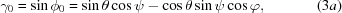 [{\gamma _0} = \sin {\phi _0} = \sin \theta \cos \psi - \cos \theta \sin \psi \cos \varphi,\eqno(3a)]