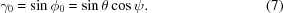 [{\gamma _0} = \sin {\phi _0} = \sin \theta \cos \psi. \eqno(7)]