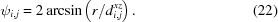 [\psi_{i,j} = 2\arcsin \left (r / d^{xz}_{i,j} \right). \eqno(22)]
