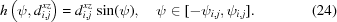 [h \left (\psi,d^{xz}_{i,j} \right) = d^{xz}_{i,j} \, \sin(\psi), \quad \psi \in [-\psi_{i,j}, \psi_{i,j}]. \eqno(24)]