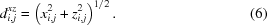 [d_{i,j}^{xz} = \left (x_{i,j}^2 + z_{i,j}^2 \right)^{1/2}. \eqno(6)]