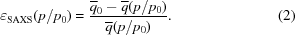 [{\varepsilon }_{\rm SAXS}(p/{p}_{0}) = {{{ \overline{q}}_{0}- \overline{q}(p/{p}_{0})}\over{ \overline{q}(p/{p}_{0})}}.\eqno(2)]