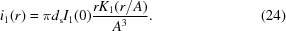 [i_1 (r) = \pi d_{\rm s} I_1 (0) {{r K_1 (r/A)} \over {A^3}} . \eqno(24)]