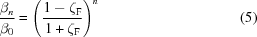 [{{\beta_n} \over {\beta_0}} = \left( {{1-\zeta_{\rm F}} \over {1+\zeta_{\rm F}}}\right)^n \eqno(5)]