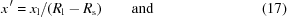 [x^{\,\prime} = x_{\rm{l}} /(R_{\rm{l}} - R_{\rm{s}}) \qquad {\rm and} \eqno(17)]
