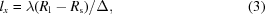 [l_x = \lambda (R_{\rm{l}}-R_{\rm{s}})/\Delta, \eqno(3)]